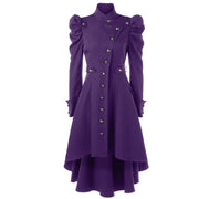Autumn Gothic British Style Coat For Women Medieval Steampunk Solid Color Irregular Stand Collar Dress Halloween Female Outwear