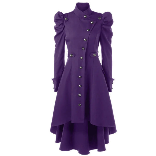 Autumn Gothic British Style Coat For Women Medieval Steampunk Solid Color Irregular Stand Collar Dress Halloween Female Outwear