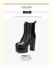 14cm Small Size 32-43 Fashion Genuien Leather Boots Fall 2025 Block High Heels Shoes Chunky Platform Short Ankle Boots Model