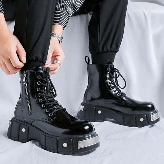Men's High-Top Thick-Sole Height-Increasing Boots Trendy Metal Punk Style Oversized Boots High-Top Men's Footwear