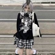 Gothic Women Y2K 2000s Skirt White Black Plaid Short Skirts Rivet Punk Style Double Layer High Waist Ball Gown Mini Skirt Female