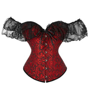 Gothic Women Off Shoulder Corset with Lace Sleeves Elegant Victorian Showgirl Party Costume Sexy Plus Size Corsets