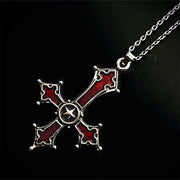 Gothic Punk Hip-pop Cosplay Necklace Unisex Blood Red Chain Alloy Choker Cross Pendant Jewelry Halloween Accessory Prop Gift
