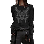Women T shirt Gothic Streetwear Long sleeves Hip Hop Tees Femme Vintage  Loose T-shirt Spring Summer Leisure Personality
