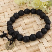 New Buddhist Religion Buddha Bracelet Prayer Beads Wood Bead Bangle Copper Coin