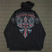 Gothic Affliction Hoodie New Retro Wing Pattern Printing Oversize Zipper Coat Men Women Hip Hop Personality Casual Sweatshirt