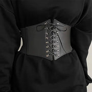 Fashionable Gothic Corset Belt Triple Buckle with Black Rivet Studs Elastic Waspie Waistband for Punk Women Perfect for Coats