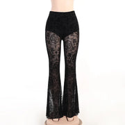 Gothic Dark Fashion Flared Pants Women's Sexy Suede Embossed Long Pant Spicy Girl Trousers