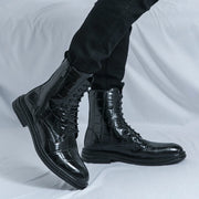 Men Fashionable Pointed Leather Chelsea Boots Versatile British Style Business High Top Casual Boots Men Street Motorcycle Boots
