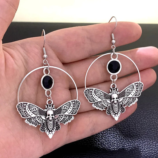 Goth Aesthetic Punk Style Moth Pendant Women's Personality Earrings Skull Gothic Drop Earrings Female Party Jewelry Gifts