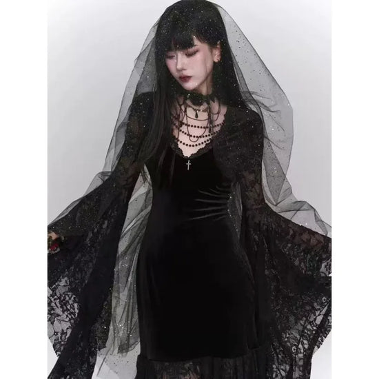 Black Gothic Dress Women Slim Bodycon 2025 Spring Vintage Dress Office Lady Goth Harajuku Pure Color Clothing Outwear Chic
