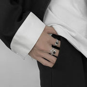 Gothic Irregular Gemstone Ring Aesthetic Girls Adjustable Black Stone Ring Women's Liquid Punk Ring Vintage Jewelry Accessories