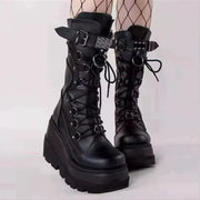 Design Ladies High Platform Boots Big Size Rivet Goth High Heels Boots Women Cosplay Wedges Punk Shoes Woman Gothic Shoes