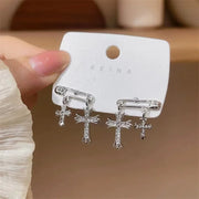 Goth Style Inlaid Rhinestone Clip Pendent Cross Stud Earrings For Lady Personality Versatile Daily Temperament Earrings Jewelry