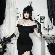 AltGoth Coquette Sexy Elegant Dress Women Gothic Dark Aesthetic Fairycore Grunge Off-the-shoulder Lace Patchwork Party Dresses