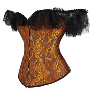 Gothic Women Off Shoulder Corset with Lace Sleeves Elegant Victorian Showgirl Party Costume Sexy Plus Size Corsets