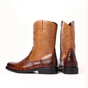 Classic Men's Boots British Retro Riding Boots Man Embossed Leather Embroidery Knight Boots Mid-Calf Style Casual Shoes Man New