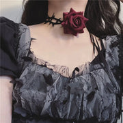 Gothic Big Rose Flower Clavicle Chain Necklace Women Wed Bridal Sexy Adjustable Choker Mariage Jewelry Halloween Accessories