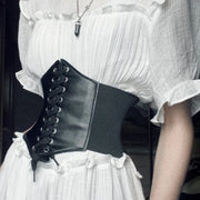 Gothic Women Corset Belt Fashion PU Leather Female Lace-up Corset Belts Slimming Waist Retro Wide Belt for Girl Black Corset Top