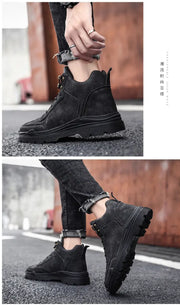 Men's High-top Boots in Solid Color Retro Style Fashionable Flat and Durable Handcrafted All-season Outdoor Work Boots