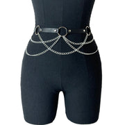 Women's Gothic Punk Belt PU Leather Multi Chain & O Rings Harness Style Corset Belt Gothic Halloween Costume Accessory Festival