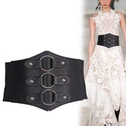 Fashionable Gothic Corset Belt Triple Buckle with Black Rivet Studs Elastic Waspie Waistband for Punk Women Perfect for Coats