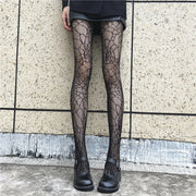 Gothic Tights Women Leggings Lolita Hollowed Out Mesh Stockings Japanese Bottomed Lace Pantyhose Floral Rattan Black Stocking