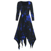 Gothic Tie-dye Dress Lace Up Long Sleeve Drree For Women Polyester Fabric Irregular Hem Performance Dress Halloween Costumes