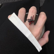 Gothic Dark Red Y2K Cross Star Stone Rings for Women Goth Moon Star Blue Butterfly Crystal Ring Egirl Colorful Opal Ring Jewelry