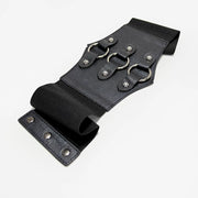 Fashionable Gothic Corset Belt Triple Buckle with Black Rivet Studs Elastic Waspie Waistband for Punk Women Perfect for Coats
