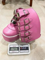 Women Boots Cosplay Ladies High Heel Platform Wedges Women High Boots Gothic Buckle Strap Long Tube Leather Female Boots Plus Si