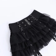 Black Women Punk High Waisted Goth Skirt Sexy Pleated Mini Skirt with Chain E Girl Lace-Up Tie PU Leather Corset Y2K Crop Tops