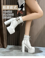14CM Ankle Knight Boots High Heels Shoes For Nightclub Thick Heel Platform Boots Cool Black Punk Girls Footwear High Quality