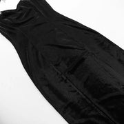 Goth Dark Elegant Evening Velvet Cheongsam Dresses Mall Gothic Lace Flare Sleeve Crop Tops Grunge Split Cut Out Partywear Dress