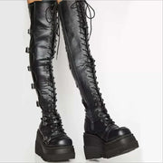 Long boots 2025 new European and American metal buckle strap thick soled high boots women's plus size women's boots