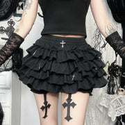 Black Women Punk High Waisted Goth Skirt Sexy Pleated Mini Skirt with Chain E Girl Lace-Up Tie PU Leather Corset Y2K Crop Tops