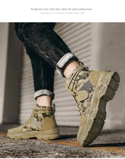 Camouflage Men's Boots Trendy Casual Workwear Shoes Medium Top Boots Retro Hiking Trekking Climbing Desert Boots Motocross Boots