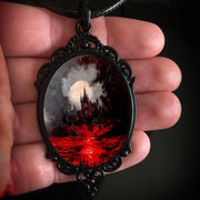 Gothic Horror Cameo Necklace Women Man Witch Jewelry Accessories Bat Castle Crow Black Cat Pumpkin Charm Rope Chain Choker Trend