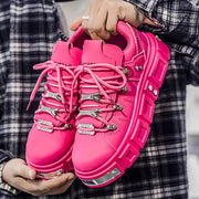 Women's Gothic Woman Sneakers  Ankle Boots Punk Style Black Shoes Rock Metal Decor Lace-up Heel Height Platform Shoes