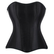 Gothic Black Satin Overbust Corset Top for Women Sexy Lace-Up Side Zipper Waist Bustiers Body Shaper Lingerie