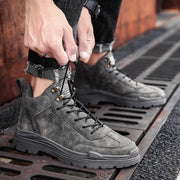 Men's High-top Boots in Solid Color Retro Style Fashionable Flat and Durable Handcrafted All-season Outdoor Work Boots