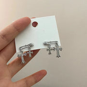 Goth Style Inlaid Rhinestone Clip Pendent Cross Stud Earrings For Lady Personality Versatile Daily Temperament Earrings Jewelry