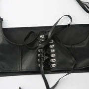 Women Corset Waist Support Gothic PU Leather Crop Top Lace-up Bandage Waist Bodyshaper Decorative Corset Women  Accessory