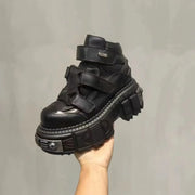 2025 New Punk Style Women Shoes Gothic Ankle Rock Boots Lace-up Heel Height 9CM Platform Shoes Woman Metal Decor Woman Sneakers