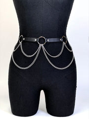 Women's Gothic Punk Belt PU Leather Multi Chain & O Rings Harness Style Corset Belt Gothic Halloween Costume Accessory Festival