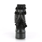 Gothic Style Chain Lace Up Bow Women Short Boots Retro Round Toe Square Heel Chunky Platform Ankle Boots Punk Ladies Party Shoes