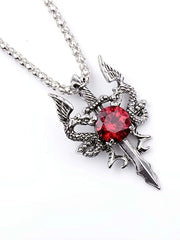 1 Gothic Style Women's Ancient Silver-color Evil Dragon Gem Pendant Necklace Personalized Fashion Street Sweater Chain Jewelry