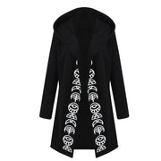 Gothic Punk Moon Printed Fashioanble Hooded Black Cardigan Thin Causal Soft Irregural Coat Cosplay Costumes