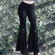 Gothic Dark Fashion Flared Pants Women's Sexy Suede Embossed Long Pant Spicy Girl Trousers