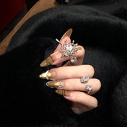 Gothic Irregular Spider Webs Animal Rings Punk Crystal Ball Zircon Ring Hip Hop Cool Open Rings for Women Halloween Jewelry